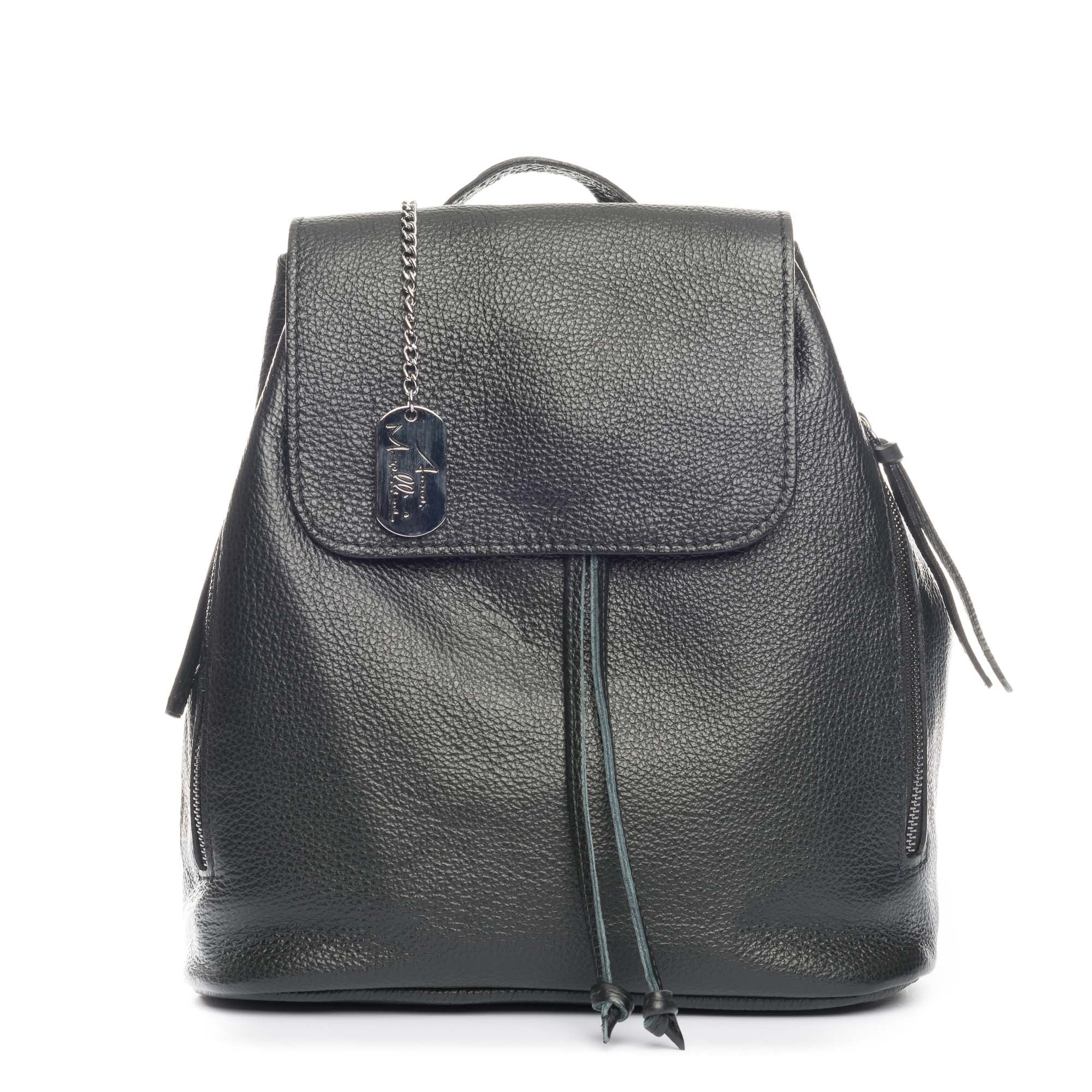 Anna Morelinni leather backpack ? ANNA MORELLINI ? Black Woven leather women backpack w  main image 4